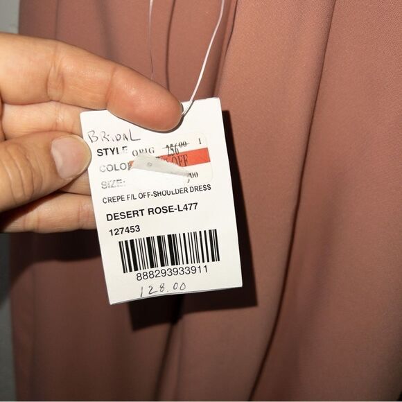 New Dessy Collection Desert Rose Off The Shoulder Criss Cross Trumpet Gown 8R‎ - Picture 8 of 9